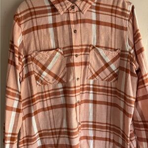 Women’s pink  Plaid Button-Down Shirt in Tan and White